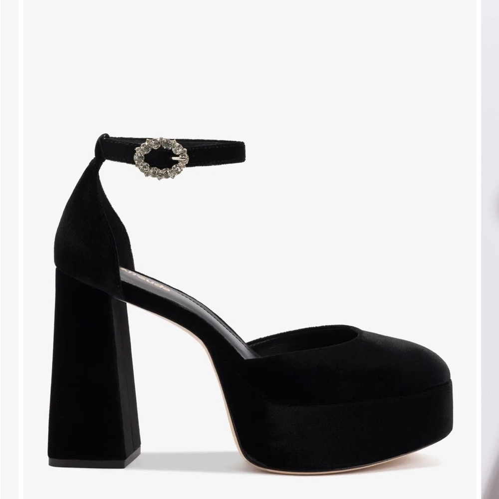 Larroude Black Velvet Platform Heels